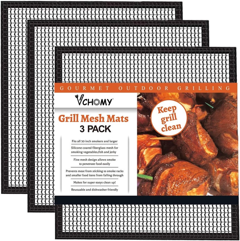 VCHOMY Grill Mesh Mat Set of 3 - Heavy Duty BBQ Non-stick Cooking Sheet Liners Reusable Teflon Barbecue Grilling Net for Outdoor Smoker, Pellet, Gas, Charcoal Grills - 11.8x13.8 - Image 1